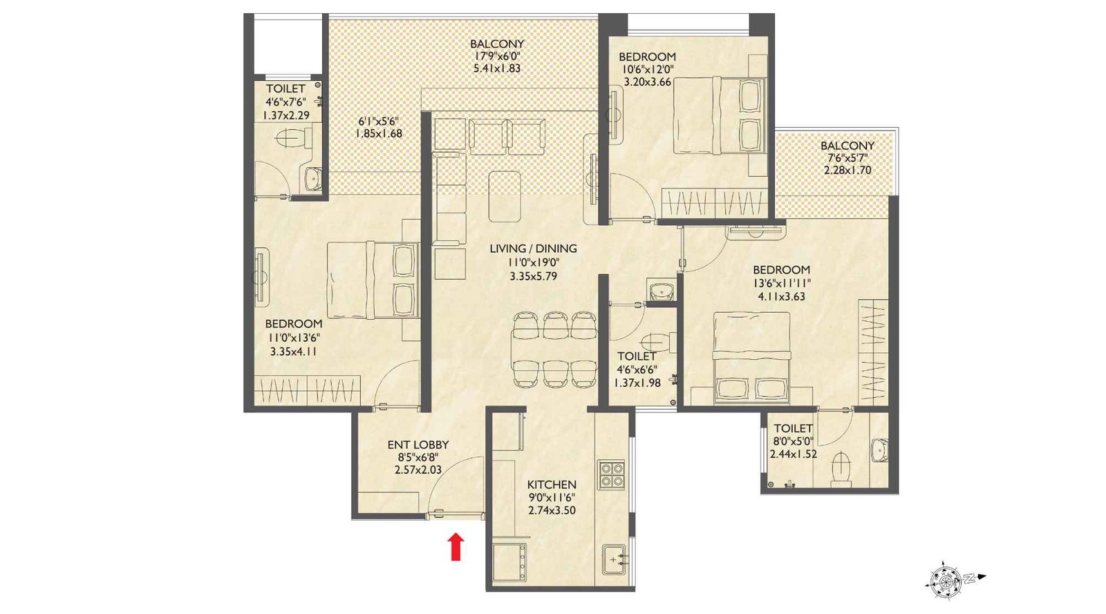 PK-Hillcrest-Typical-Floor-plan-3-BHK-Wing-A-975-sqft